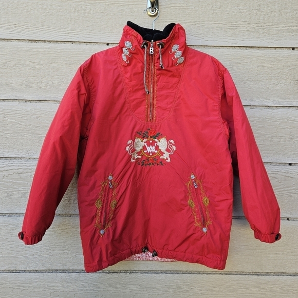 vintage Bogner red pullover embroidered ski parka with Fiberfill lining size 8 - Picture 1 of 16